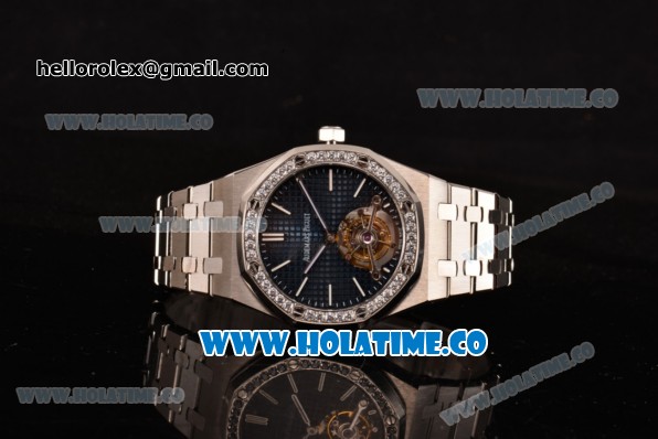 Audemars Piguet Royal Oak 41MM Swiss Tourbillon Manual Winding Full Steel with Diamonds Bezel and Blue Dial (FT) - Click Image to Close